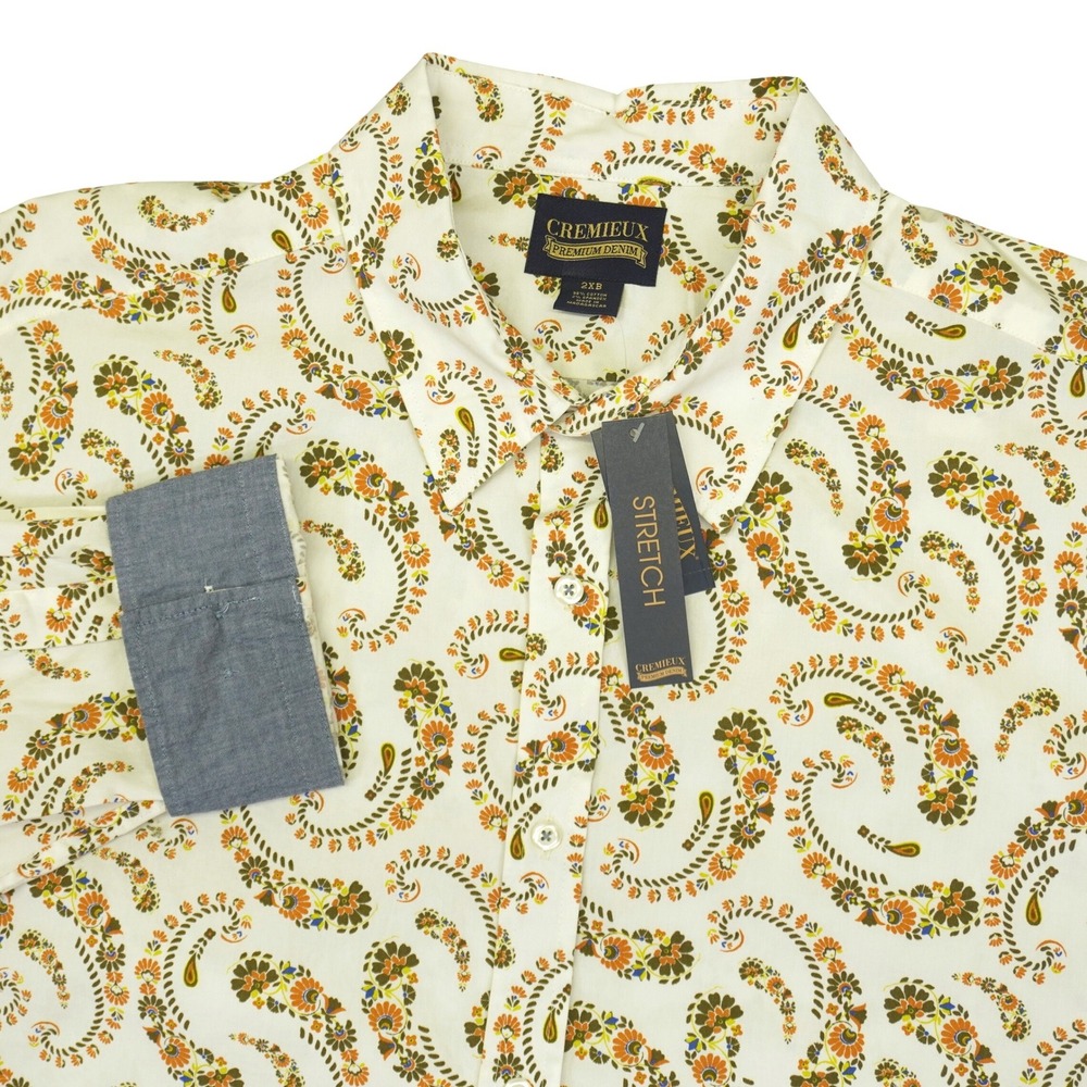 NEW Cremieux Button Up Shirt Mens 2XB White Paisley Floral Stretch Long Sleeve